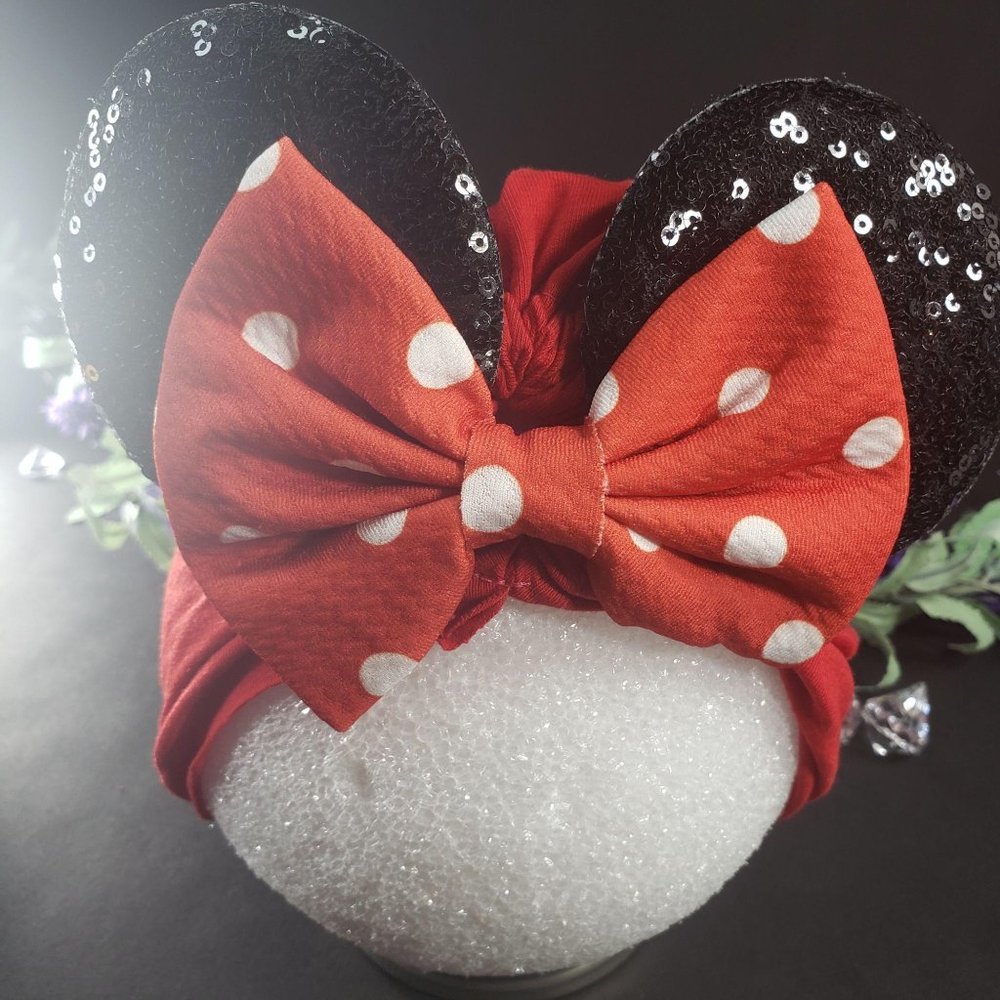 Minnie Mouse Ears Red Polk Dot Hairbows Turban